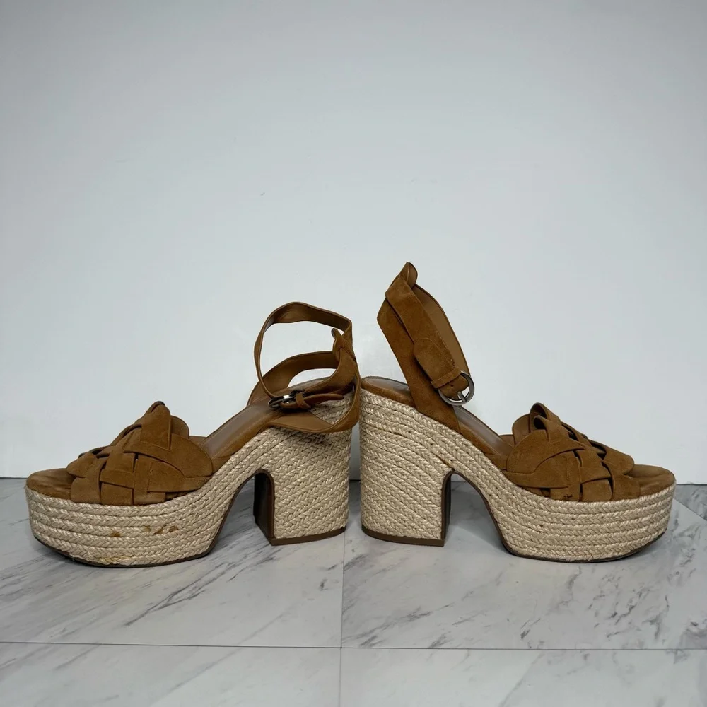 Marc Fisher Oleta Brown Suede Espadrille Platform Heeled Sandal 8 1/2 M